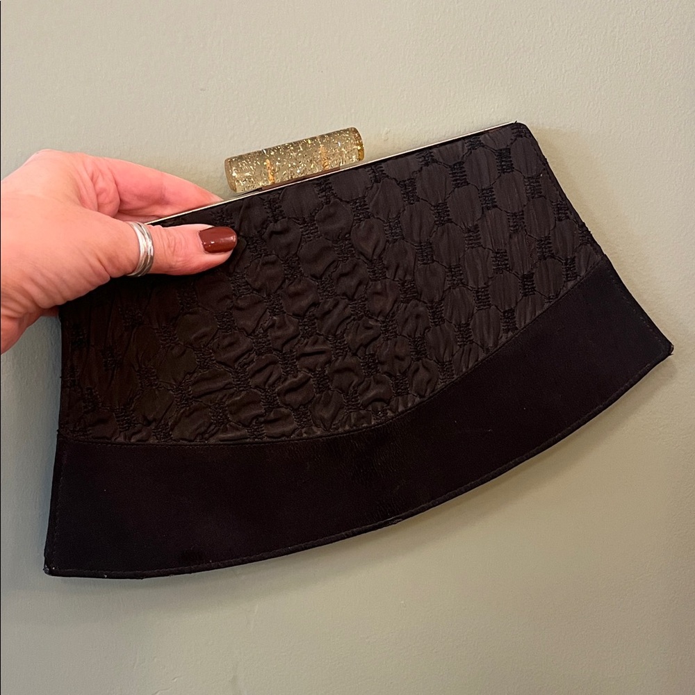 Vintage 1950’s Black Clutch with Gold Flecked Lucite Clasp